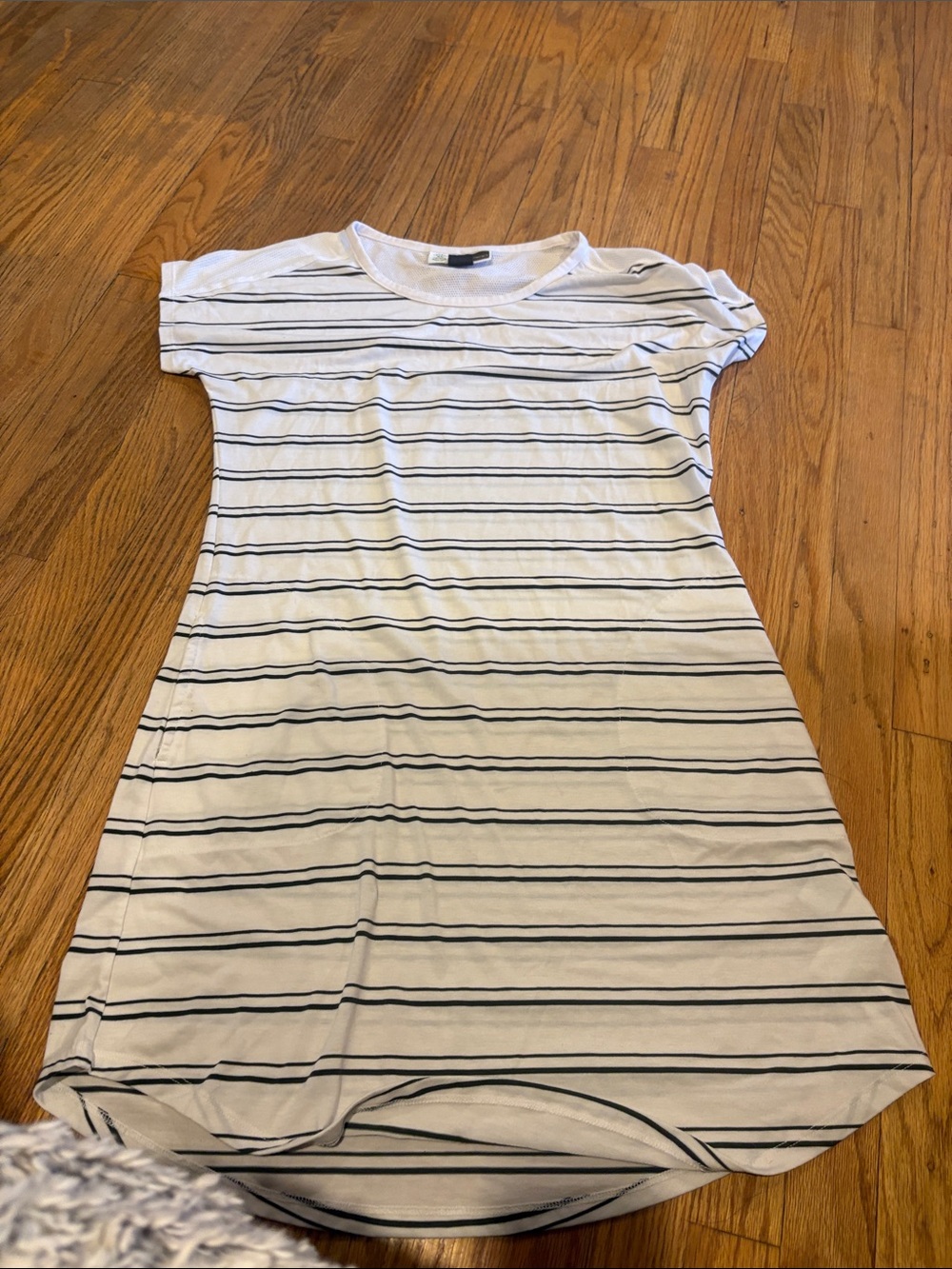 Exofficio White Top with Black Stripes and‎ Mesh Neckline